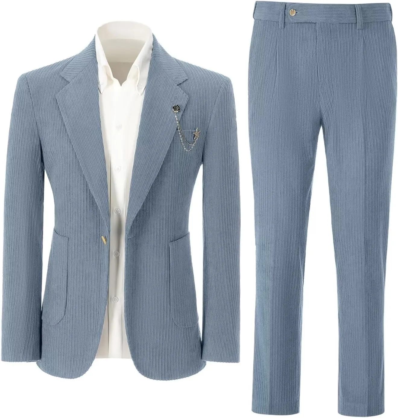 Men's Suits Corduroy 2 Piece Slim Fit One Botton Tuxedo Wedding Suit for Men Formal Blazer Suit for Prom Party