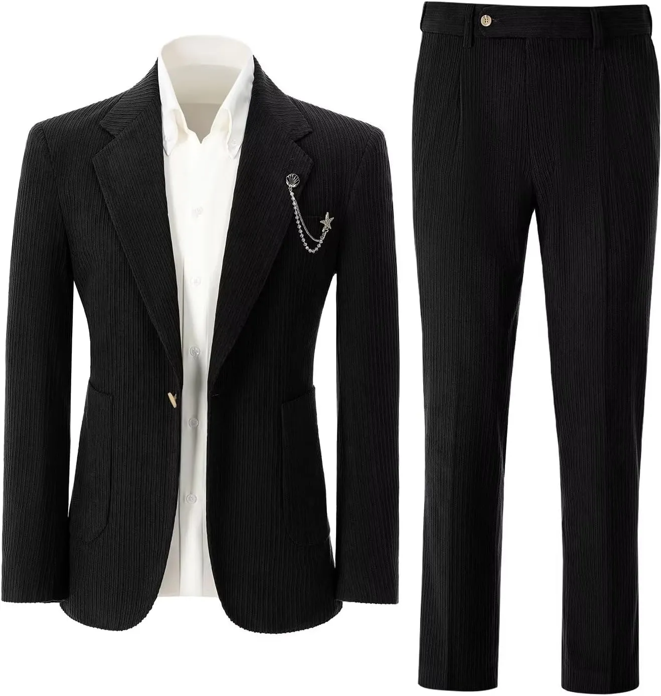 Men's Suits Corduroy 2 Piece Slim Fit One Botton Tuxedo Wedding Suit for Men Formal Blazer Suit for Prom Party