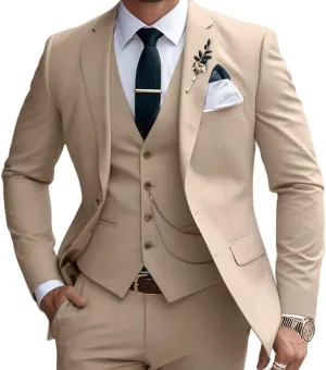 Mens Suits Slim Fit 3 Piece Business Wedding Tuxedo Jacket Vest Pants Suit Set