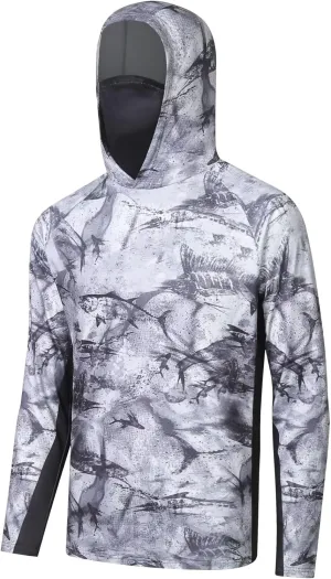 Men's UPF50  Sun Protection Hoodie Shirt Fashion Loose Long Sleeve Rash Guard Casual Fishing Shirt with Mask Quick Dry