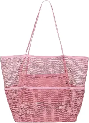 Mesh Beach Bag Foldable Lightweight Casual Tote Bag 23L Travel Shoulder Bag Gift for Pool Shopping Vacation Essentials