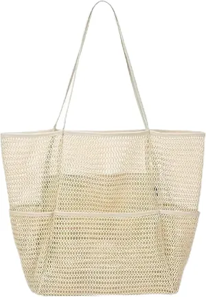Mesh Beach Bag Foldable Lightweight Casual Tote Bag 23L Travel Shoulder Bag Gift for Pool Shopping Vacation Essentials