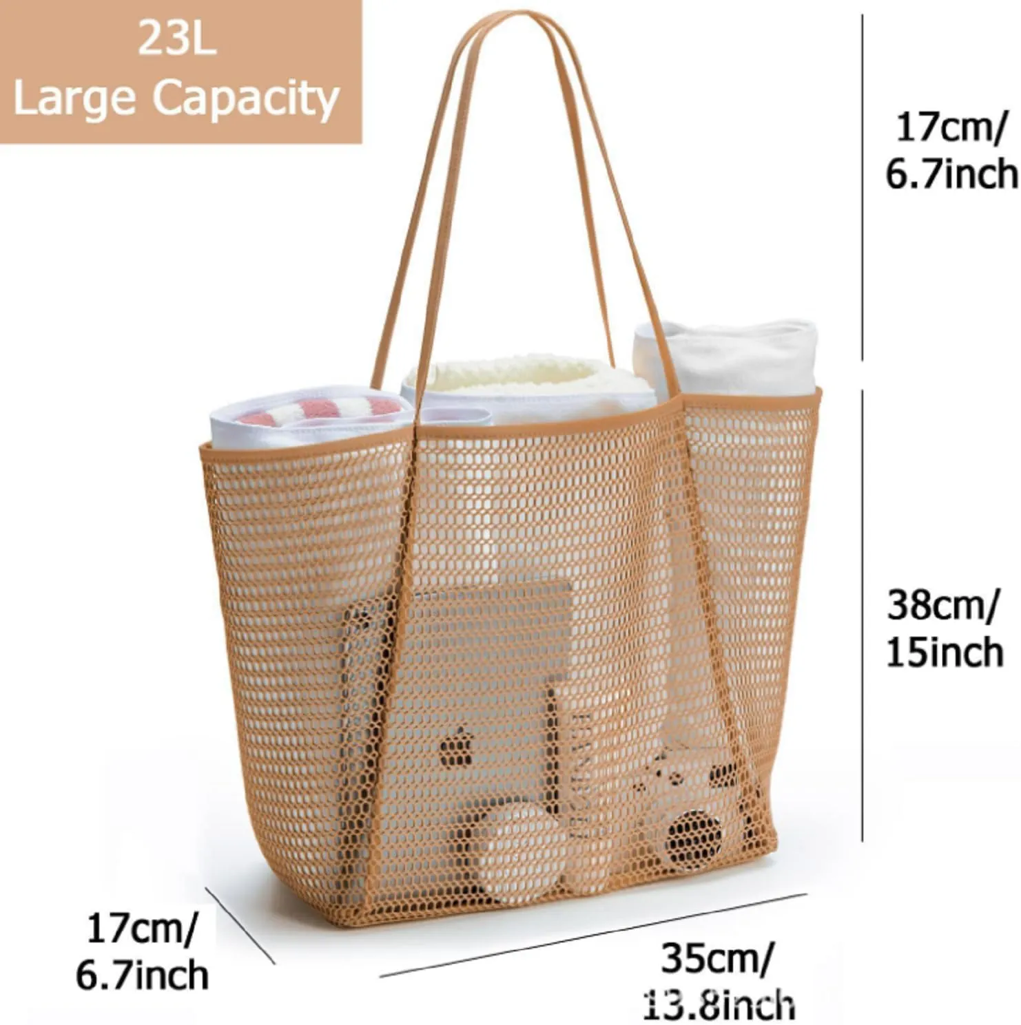 Mesh Beach Bag Foldable Lightweight Casual Tote Bag 23L Travel Shoulder Bag Gift for Pool Shopping Vacation Essentials