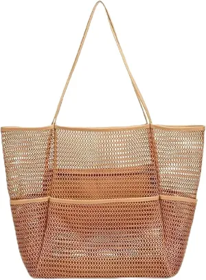 Mesh Beach Bag Foldable Lightweight Casual Tote Bag 23L Travel Shoulder Bag Gift for Pool Shopping Vacation Essentials