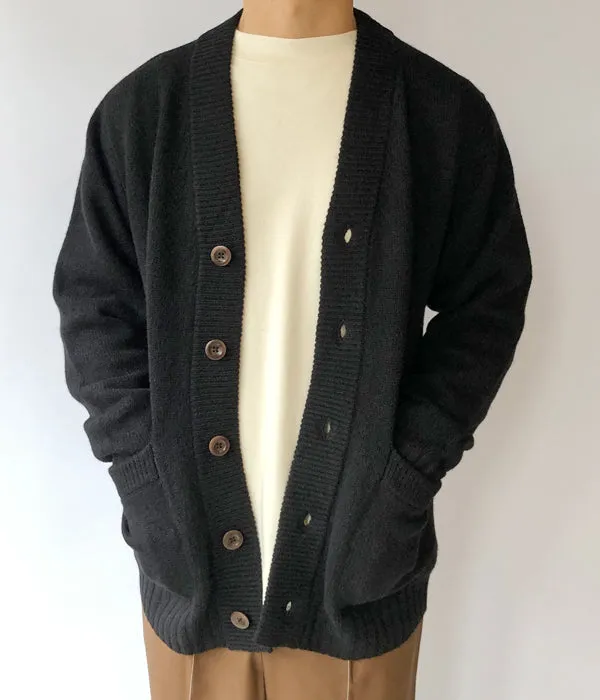 MHL./FINE SHETLAND CARDIGAN (BLACK)