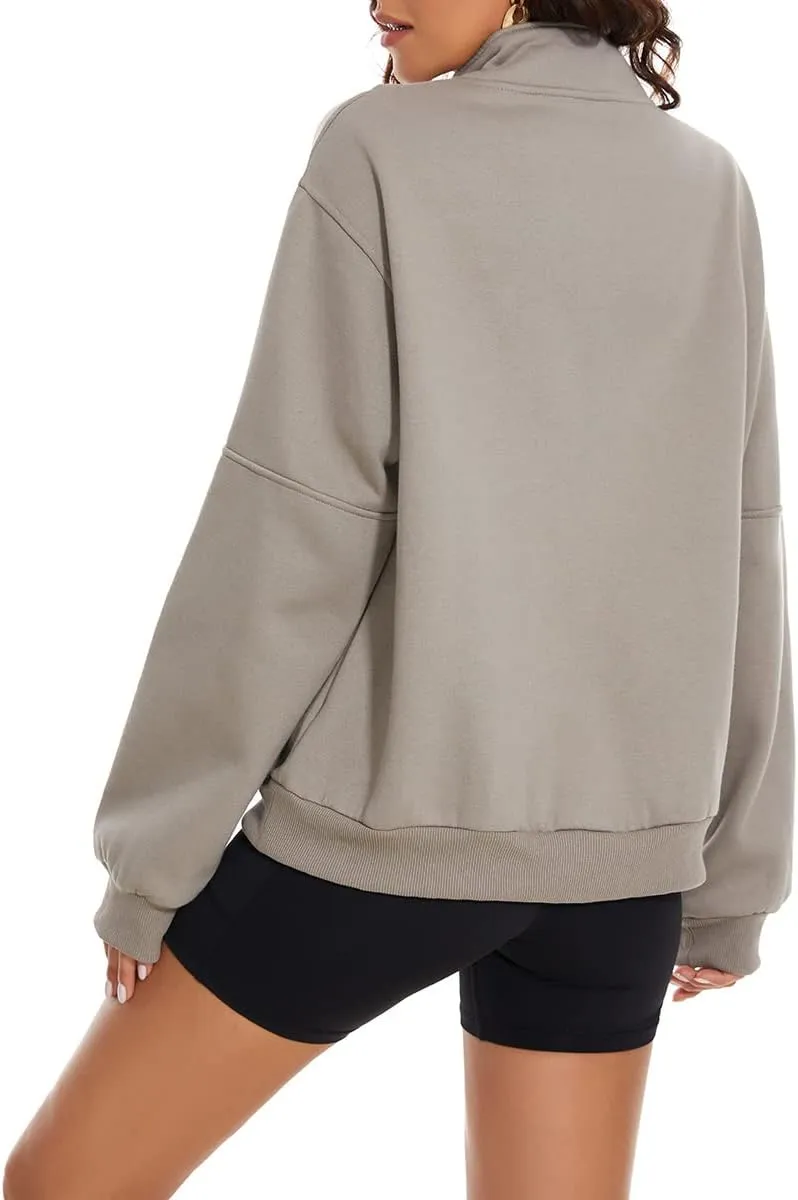 MISSACTIVER Womens Oversized Half Zip Sweatshirt Quarter 1/4 Zipper Long Sleeve Drop Shoulder Pocket Pullover Jacket Tops