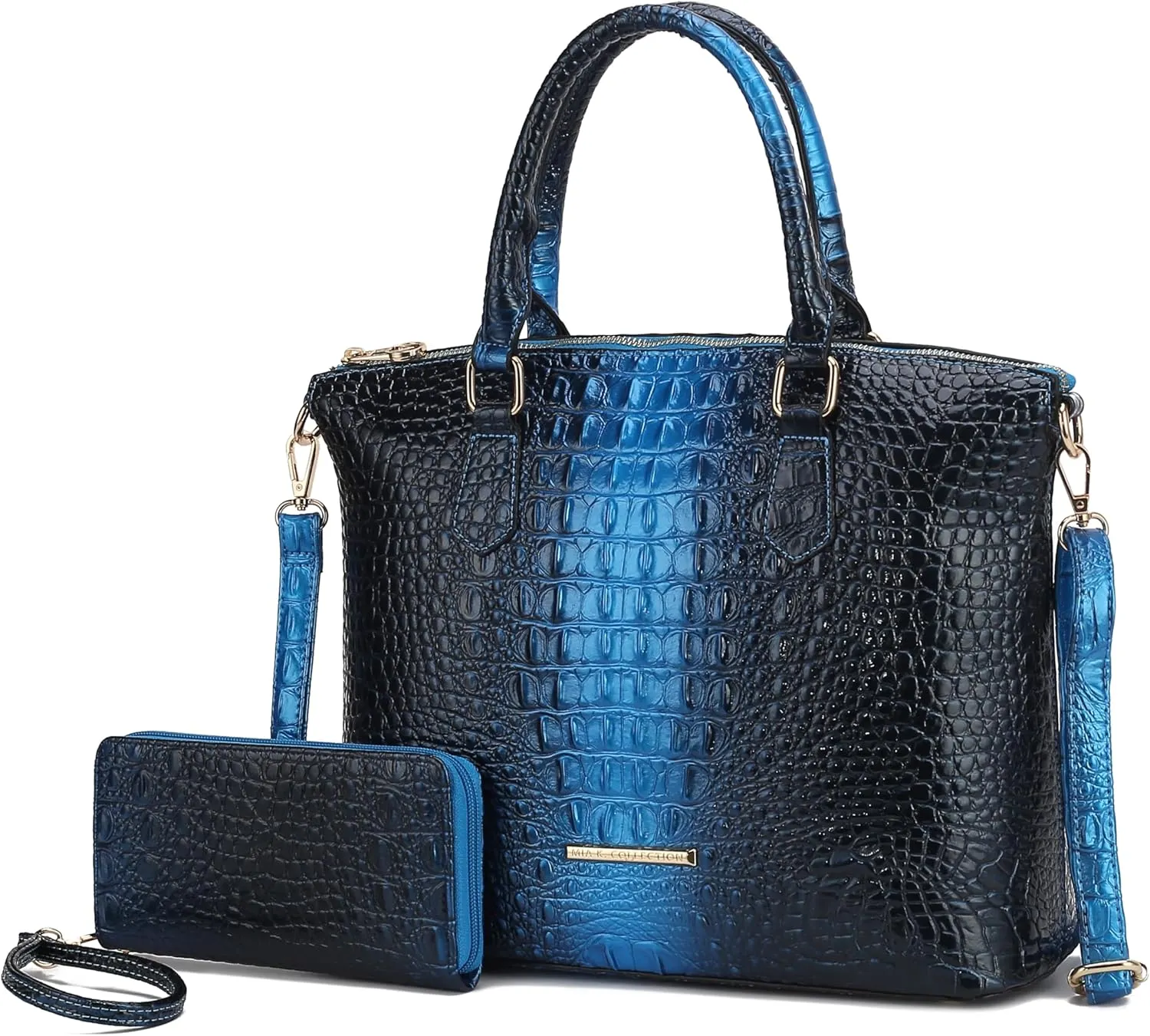 MKF Collection Tote Bag for Women & Wristlet Wallet Purse Set, Crocodile-Embossed Vegan Leather Top-Handle Handbag by Mia k