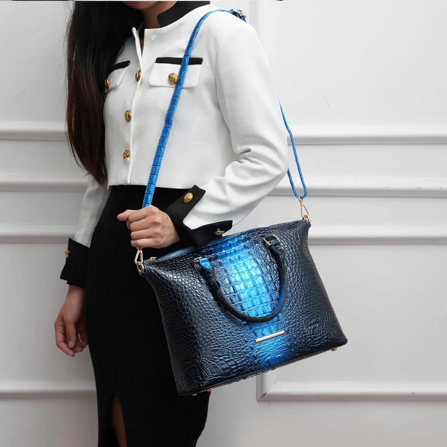 MKF Collection Tote Bag for Women & Wristlet Wallet Purse Set, Crocodile-Embossed Vegan Leather Top-Handle Handbag by Mia k