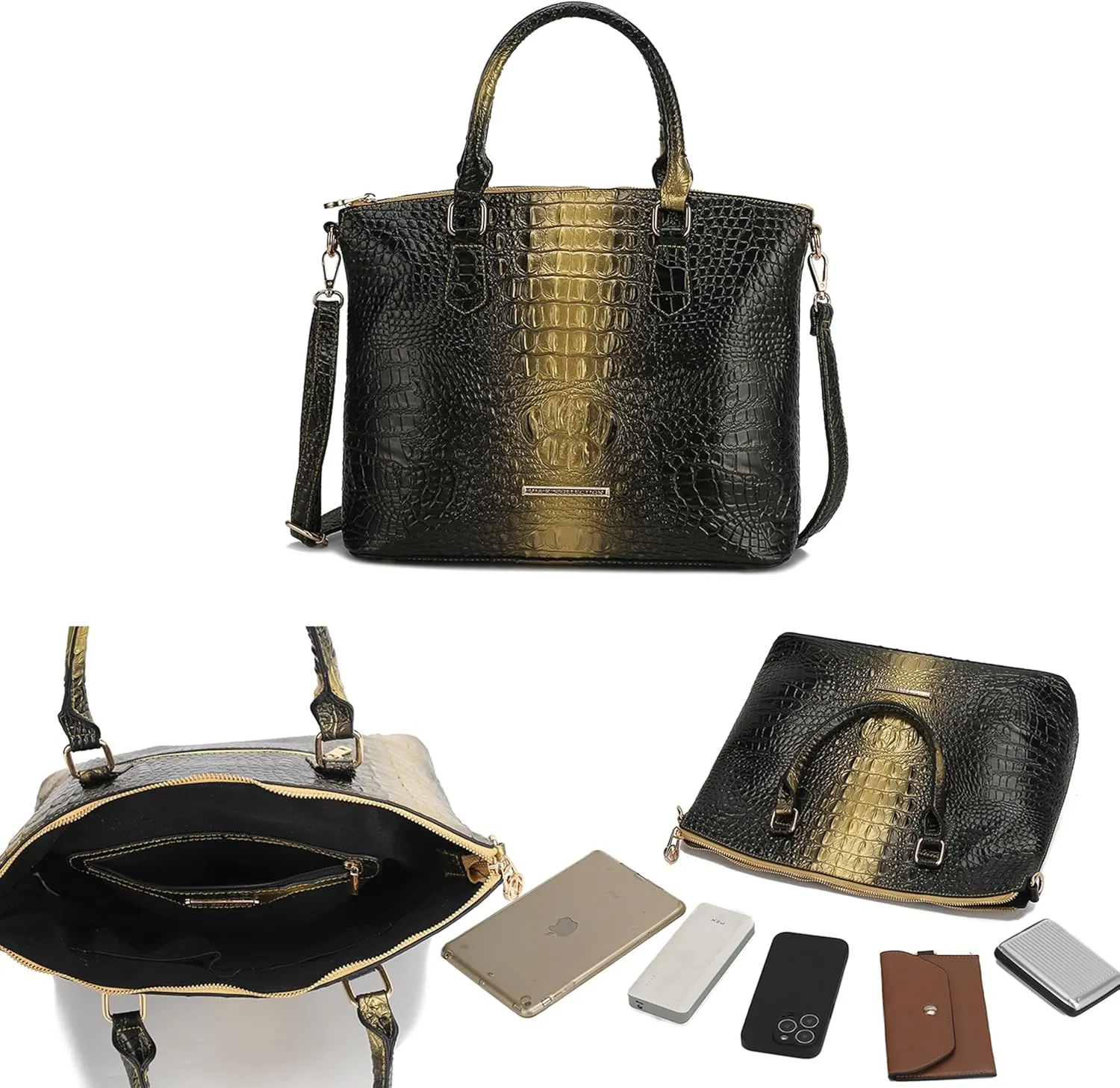 MKF Collection Tote Bag for Women & Wristlet Wallet Purse Set, Crocodile-Embossed Vegan Leather Top-Handle Handbag by Mia k