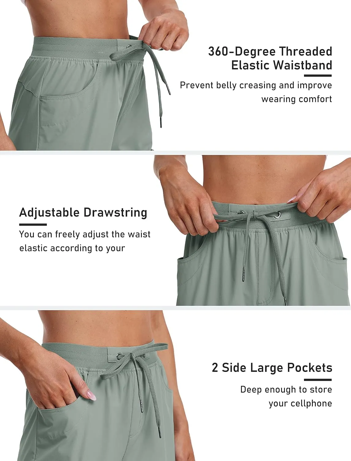 MoFiz Capri Pants for Women Lightweight Ice Cool Capris for Women Casual Summer Trip Loose Shorts with Zipper Pockets