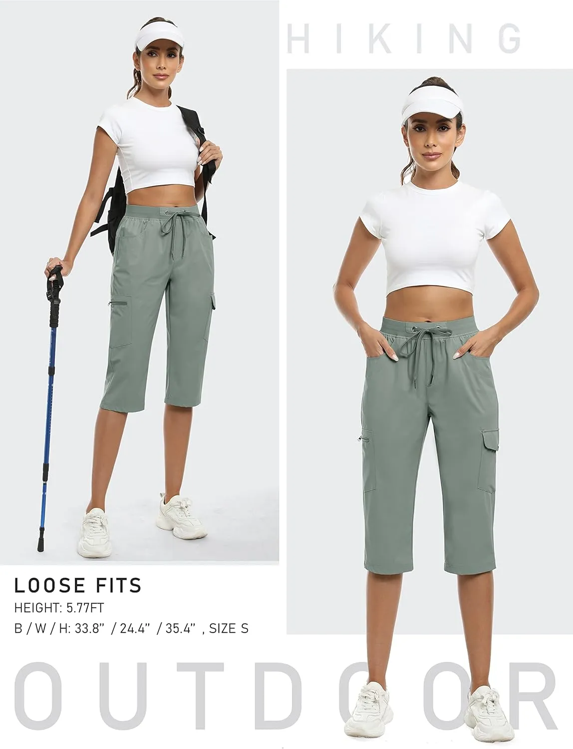 MoFiz Capri Pants for Women Lightweight Ice Cool Capris for Women Casual Summer Trip Loose Shorts with Zipper Pockets