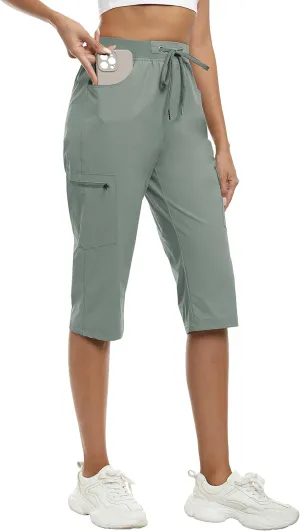MoFiz Capri Pants for Women Lightweight Ice Cool Capris for Women Casual Summer Trip Loose Shorts with Zipper Pockets