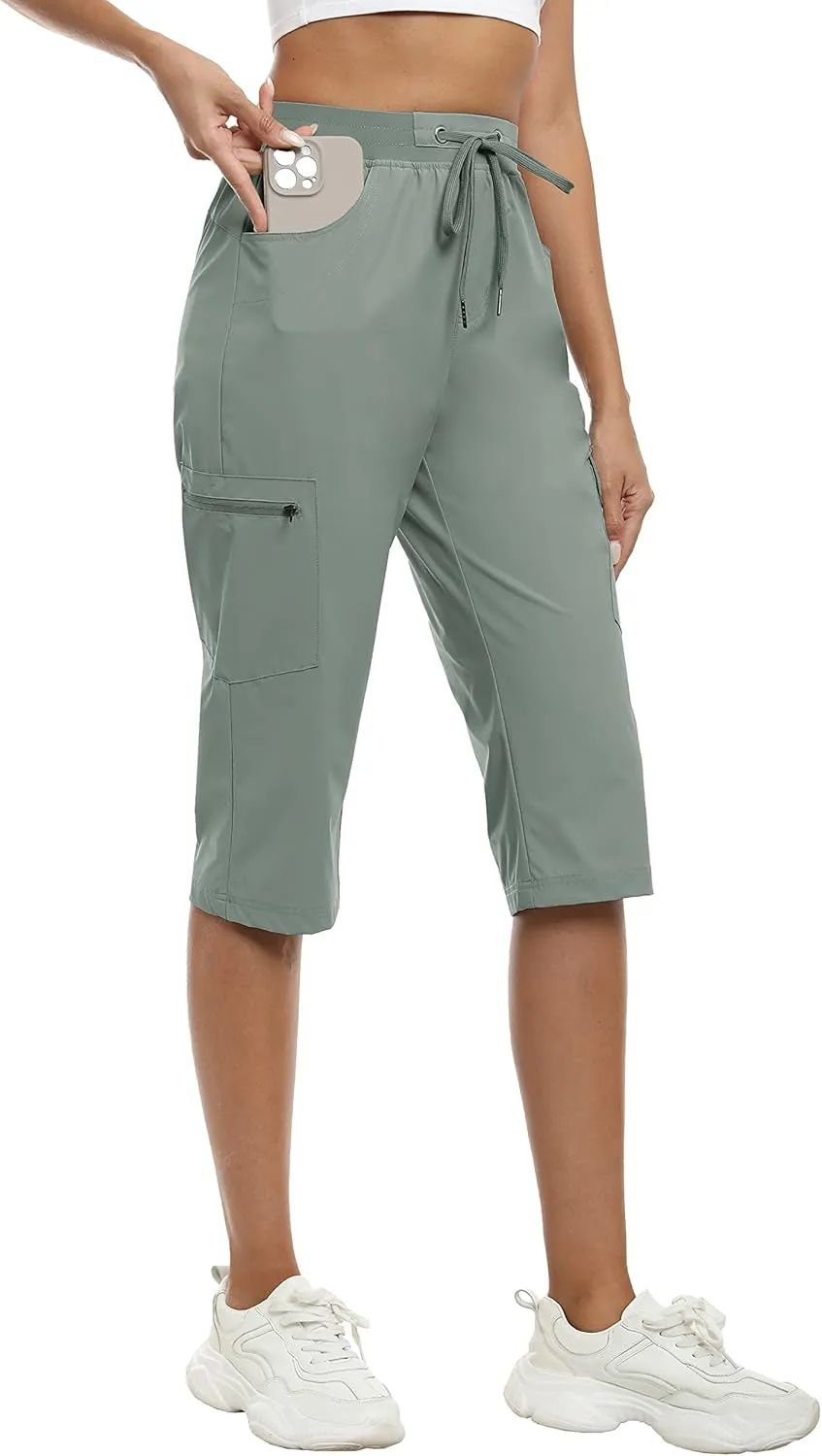 MoFiz Capri Pants for Women Lightweight Ice Cool Capris for Women Casual Summer Trip Loose Shorts with Zipper Pockets