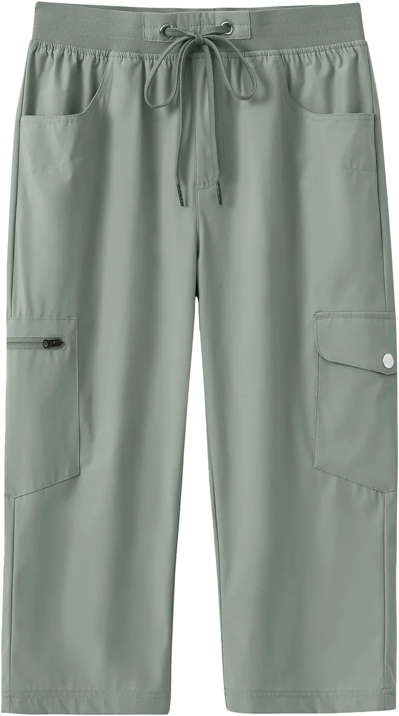MoFiz Capri Pants for Women Lightweight Ice Cool Capris for Women Casual Summer Trip Loose Shorts with Zipper Pockets