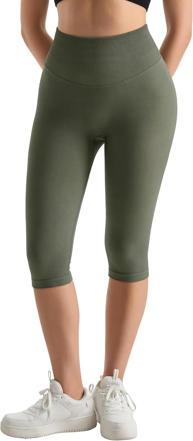 MOOSLOVER Women Hidden Scrunch Butt Lifting Capri Leggings High Waisted Seamless Compression Tummy Control Yoga Pants