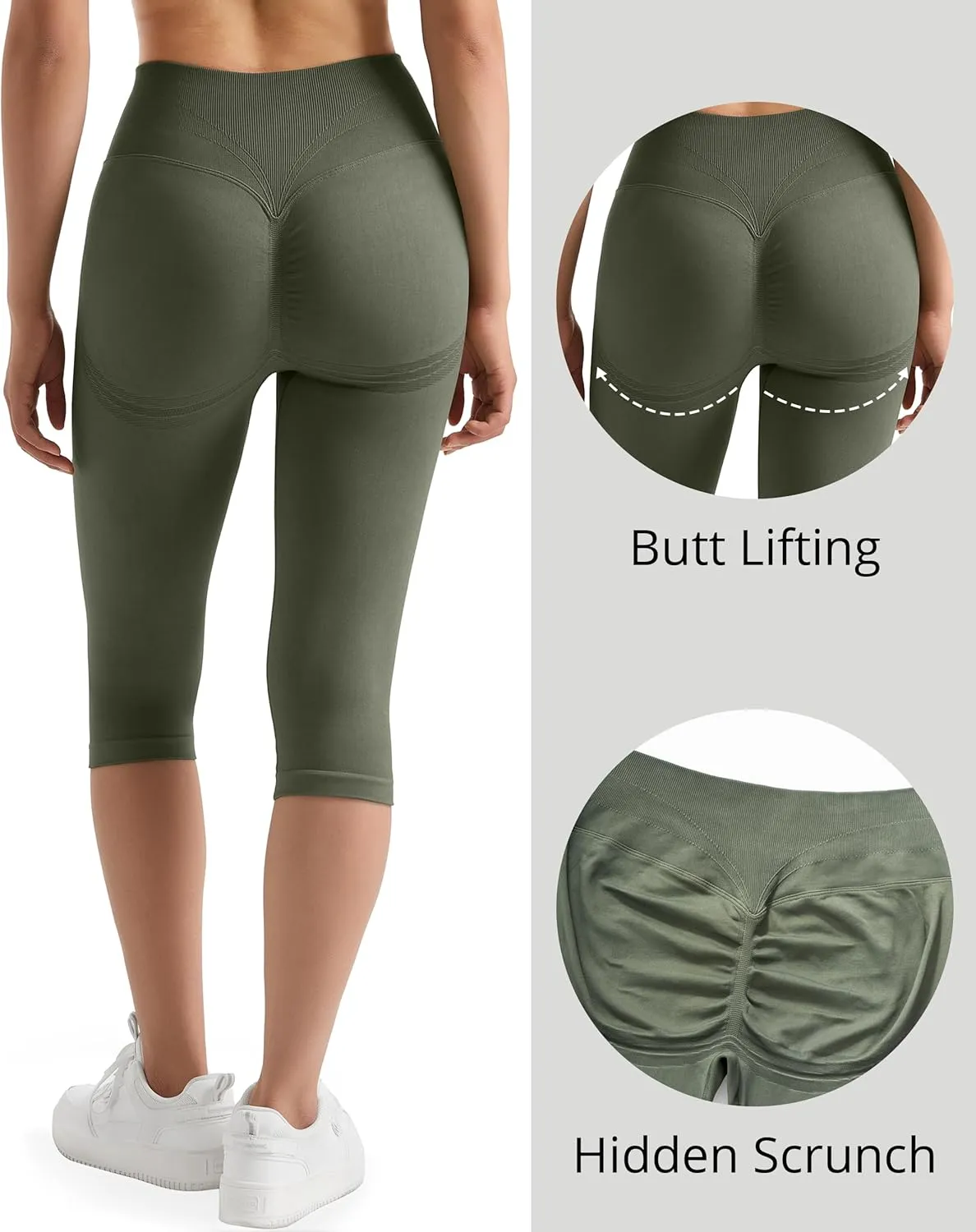 MOOSLOVER Women Hidden Scrunch Butt Lifting Capri Leggings High Waisted Seamless Compression Tummy Control Yoga Pants