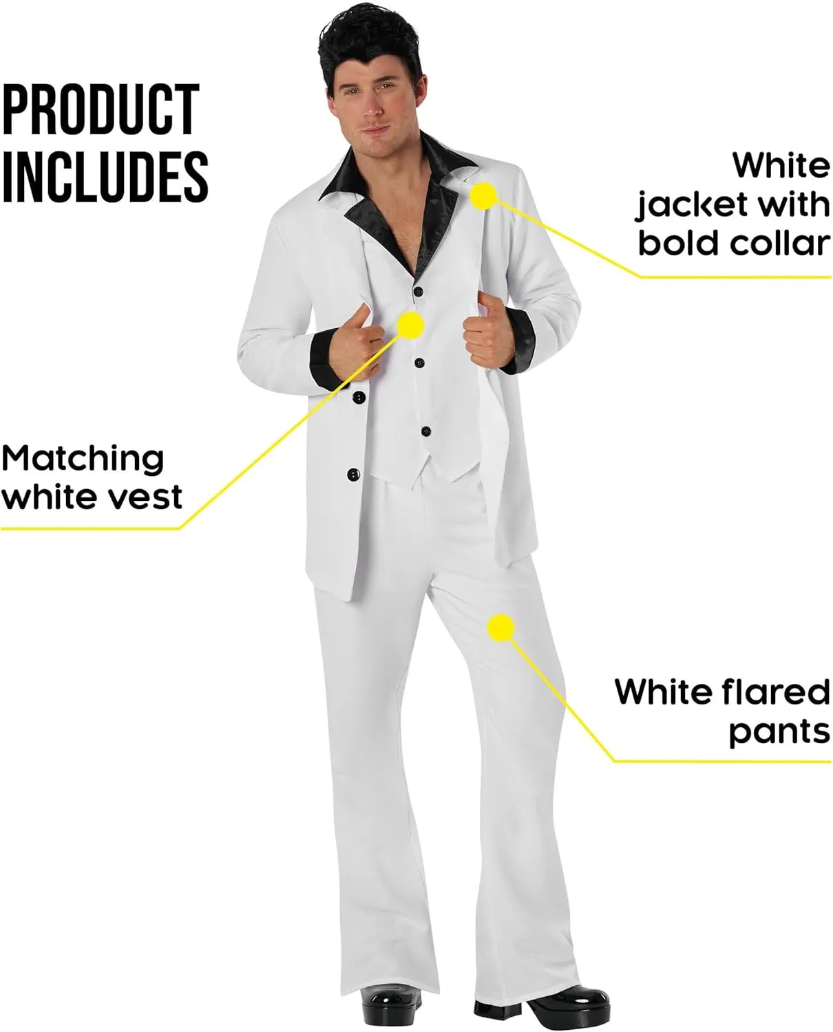 Morph Saturday Night Disco Costume Men 70s White Leisure Suit for Men 70s Fever Outfit Halloween Costumes For Adults