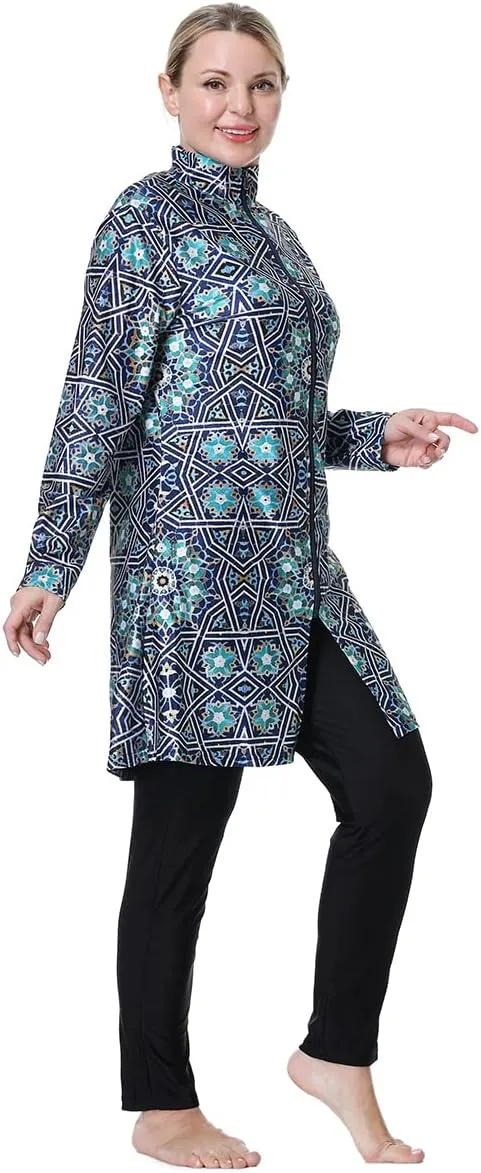 Muslim Swimsuit for Women Plus Size Burkini Modest Islamic Swimwear Full Cover Hijab Top Pants Fat Bathing Suit