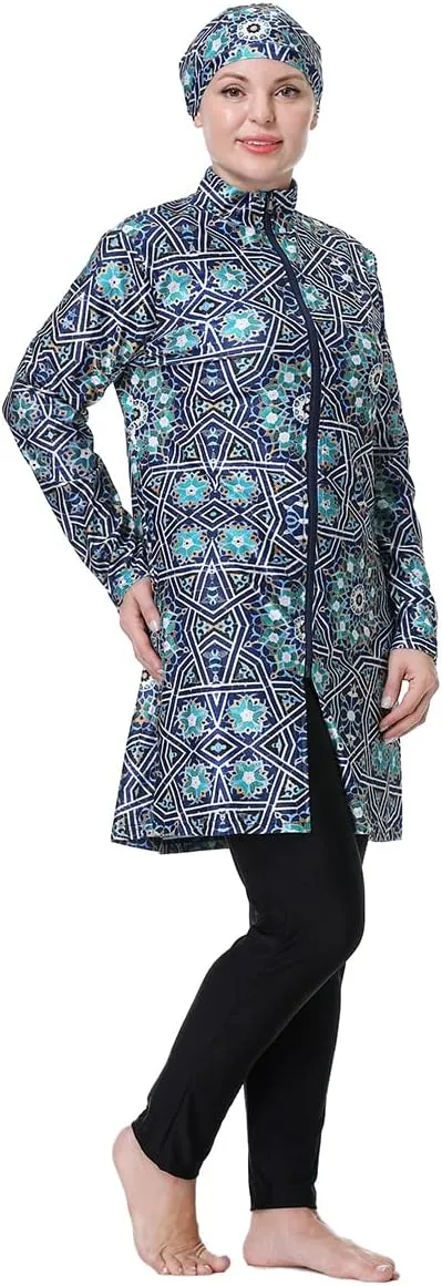 Muslim Swimsuit for Women Plus Size Burkini Modest Islamic Swimwear Full Cover Hijab Top Pants Fat Bathing Suit