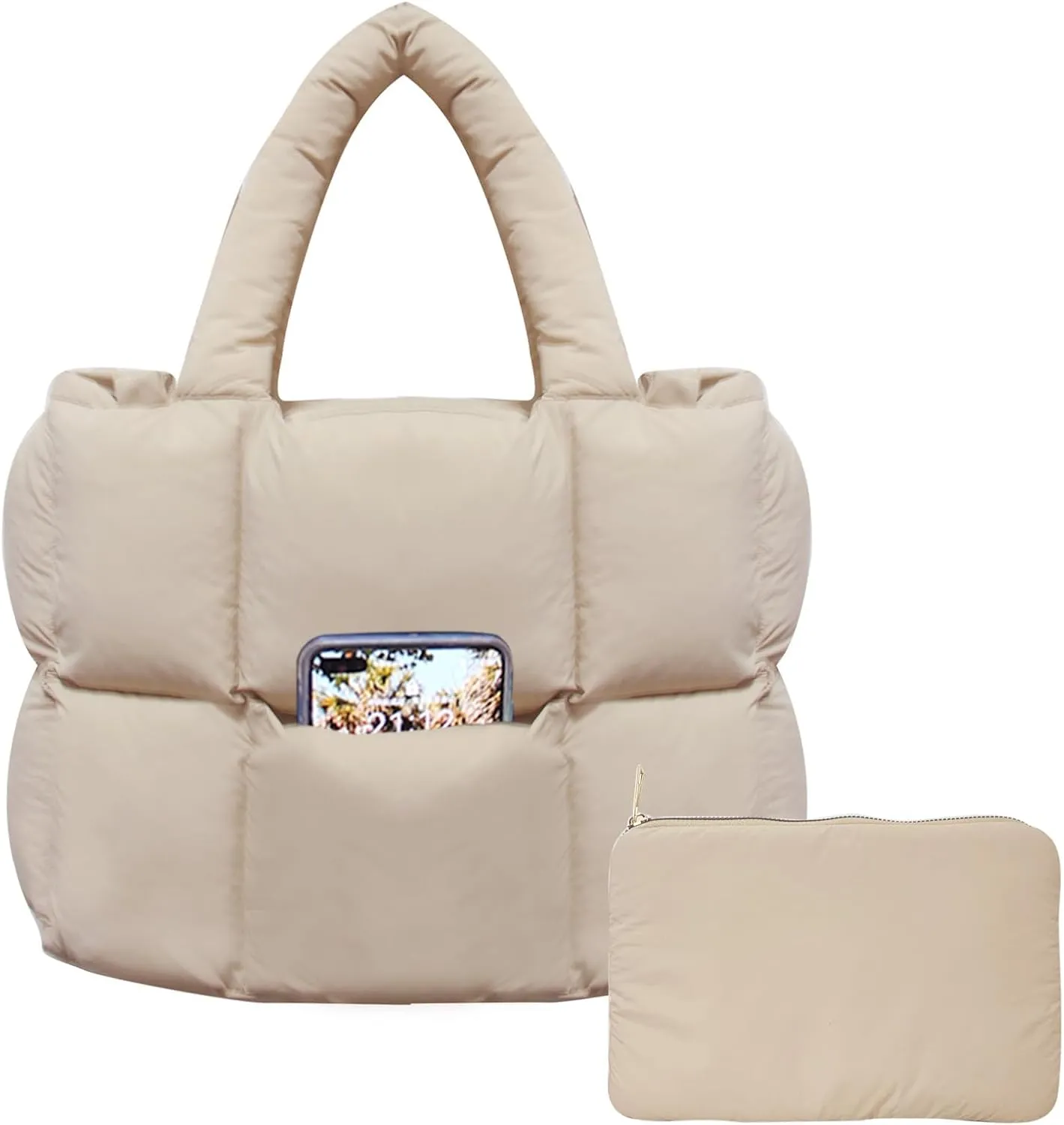 NAARIIAN Puffer Tote Bag for Women, Lightweight Quilted Puffy Shoulder Handbag with Adjustable Shoulder Strap