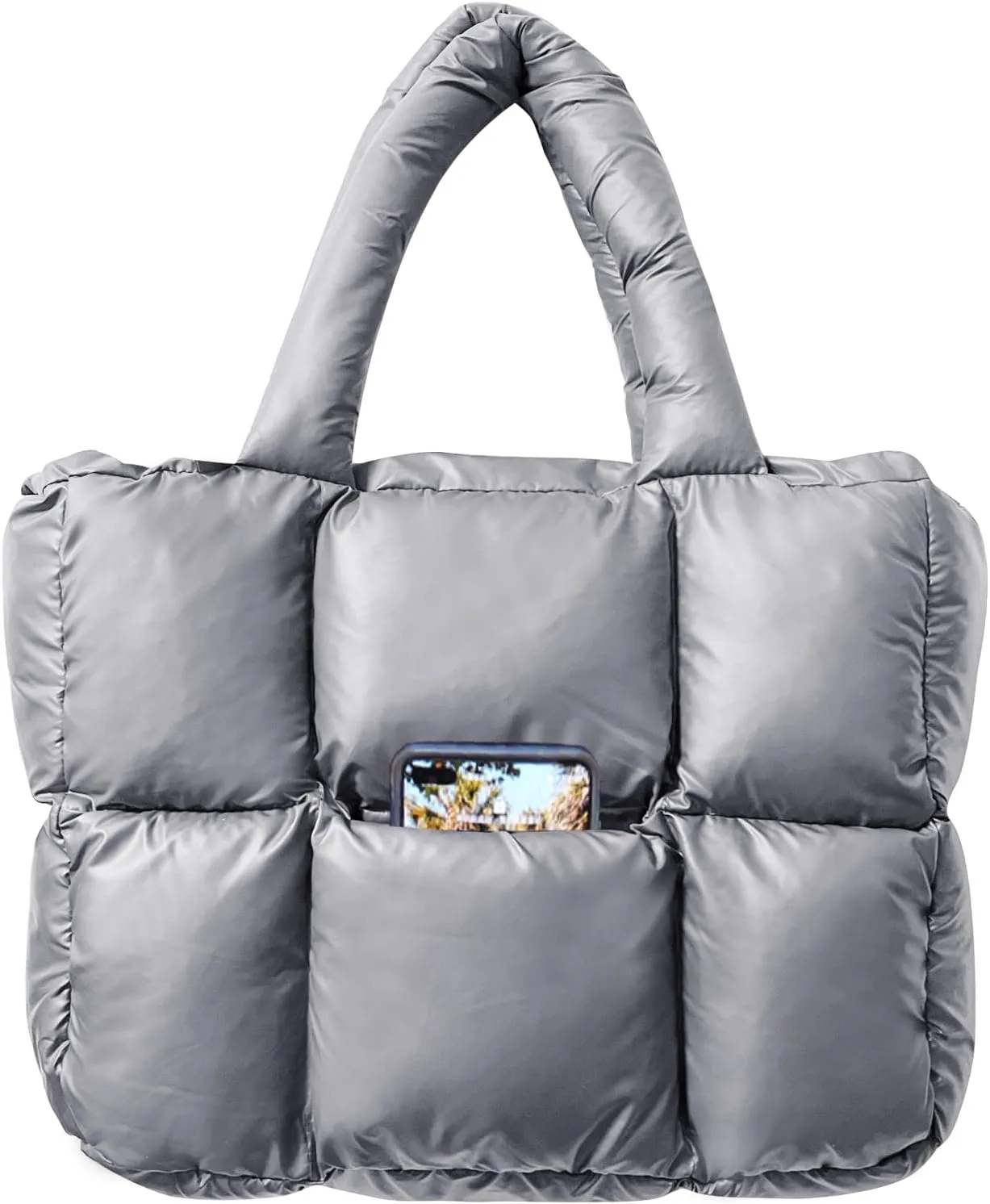 NAARIIAN Puffer Tote Bag for Women, Lightweight Quilted Puffy Shoulder Handbag with Adjustable Shoulder Strap