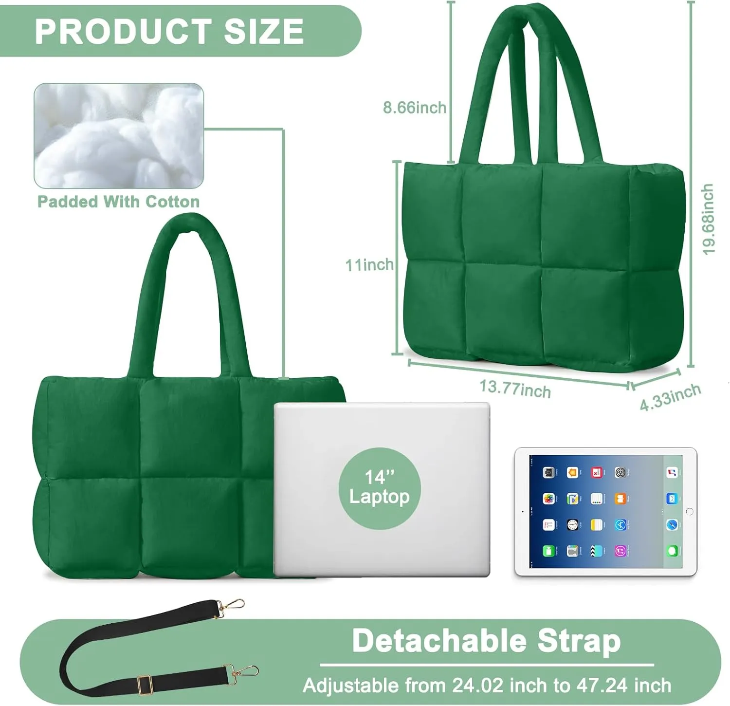 NAARIIAN Puffer Tote Bag for Women, Lightweight Quilted Puffy Shoulder Handbag with Adjustable Shoulder Strap