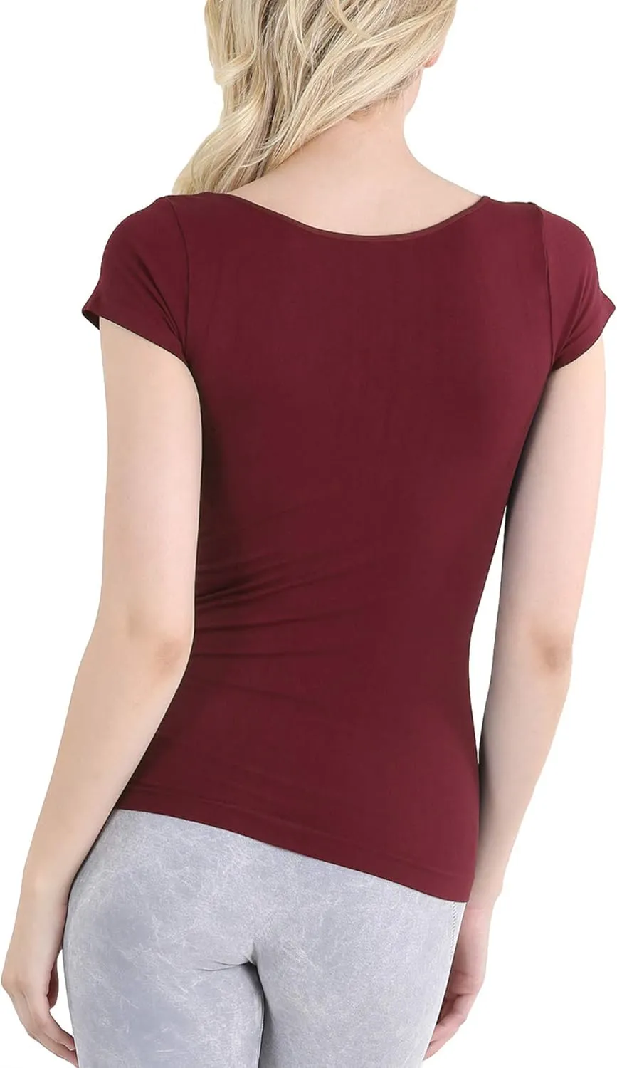 NIKIBIKI Women Seamless Cap Sleeve Scoop Neck Fitted Top, Made in U.S.A, One Size