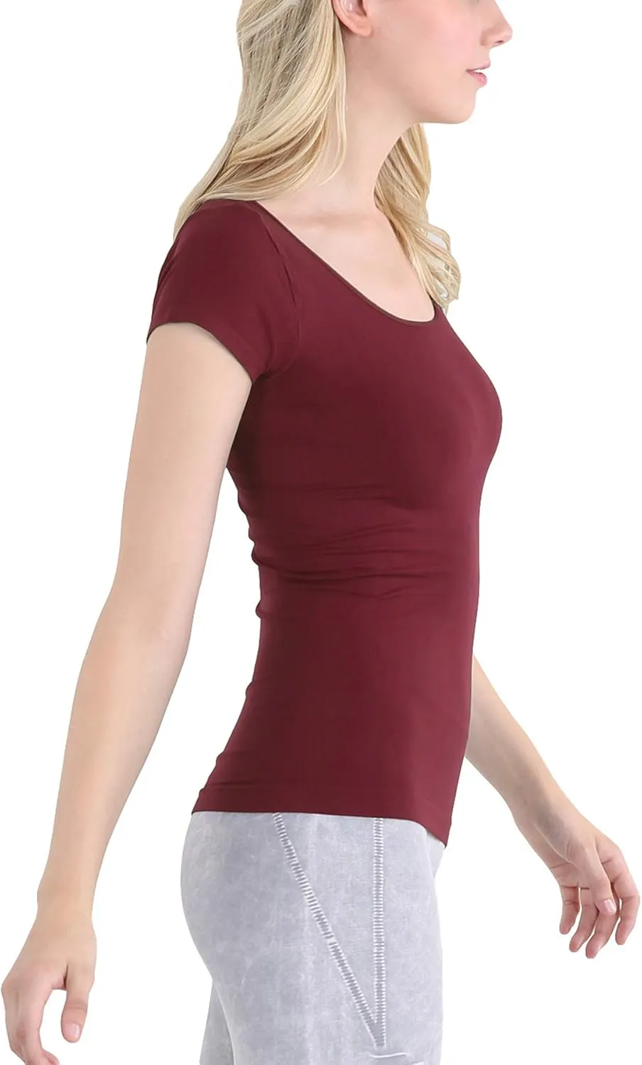 NIKIBIKI Women Seamless Cap Sleeve Scoop Neck Fitted Top, Made in U.S.A, One Size