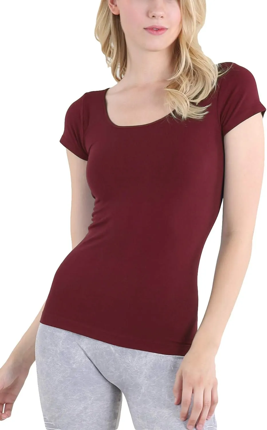 NIKIBIKI Women Seamless Cap Sleeve Scoop Neck Fitted Top, Made in U.S.A, One Size