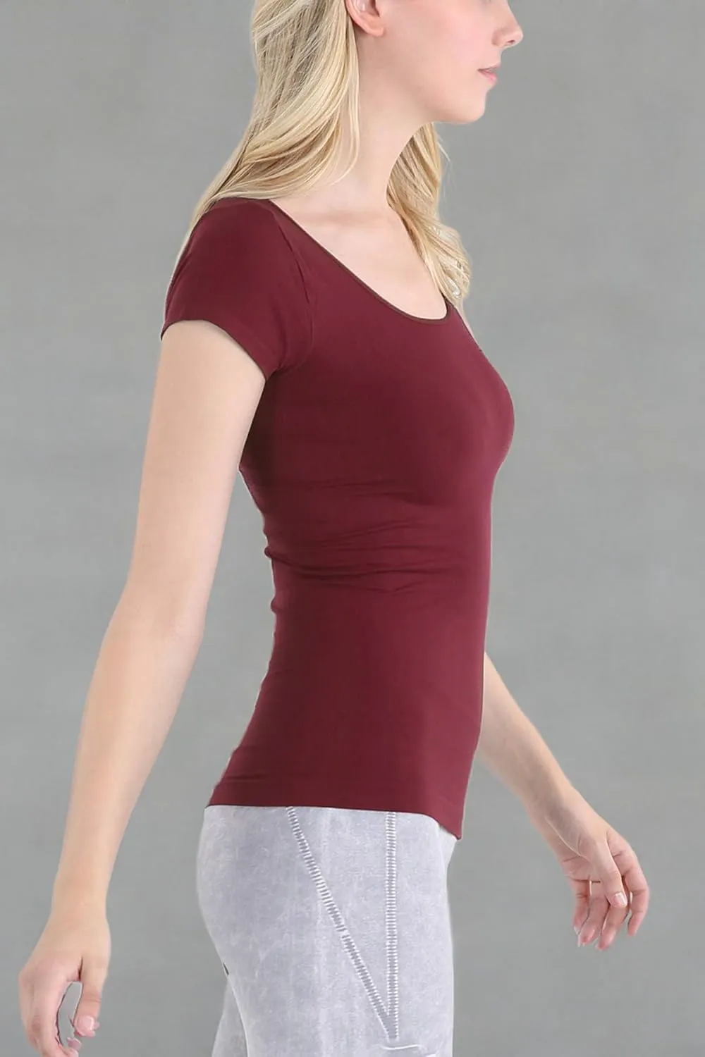 NIKIBIKI Women Seamless Cap Sleeve Scoop Neck Fitted Top, Made in U.S.A, One Size