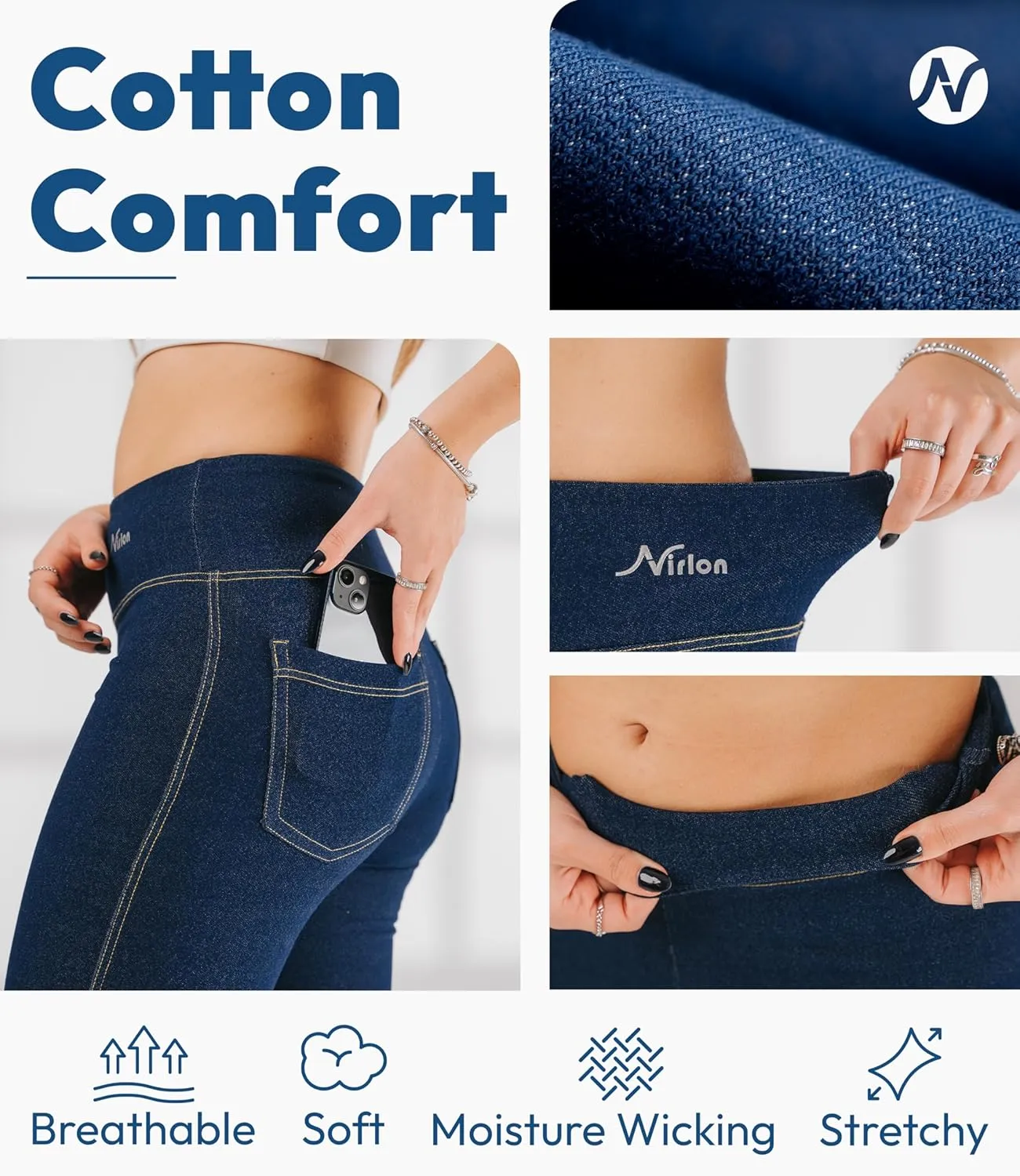 Nirlon Women's Jeggings High Waist Tummy Control Jean Leggings with Pockets for Women