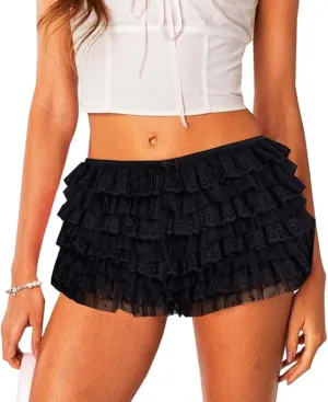 NUFIWI Women Y2k Lolita Bloomers Ruffle Pumpkin Panties Bottom Lace Trim Layered High Waist Shorts Pettipants
