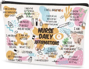 Nurse Makeup Bag Gifts for Women Nurse Daily Affirmations LPN RN Gifts for Nurses Practitioner, Nurses Week/Day Gifts, Nursing School Graduate Birthday Appreciation Gifts