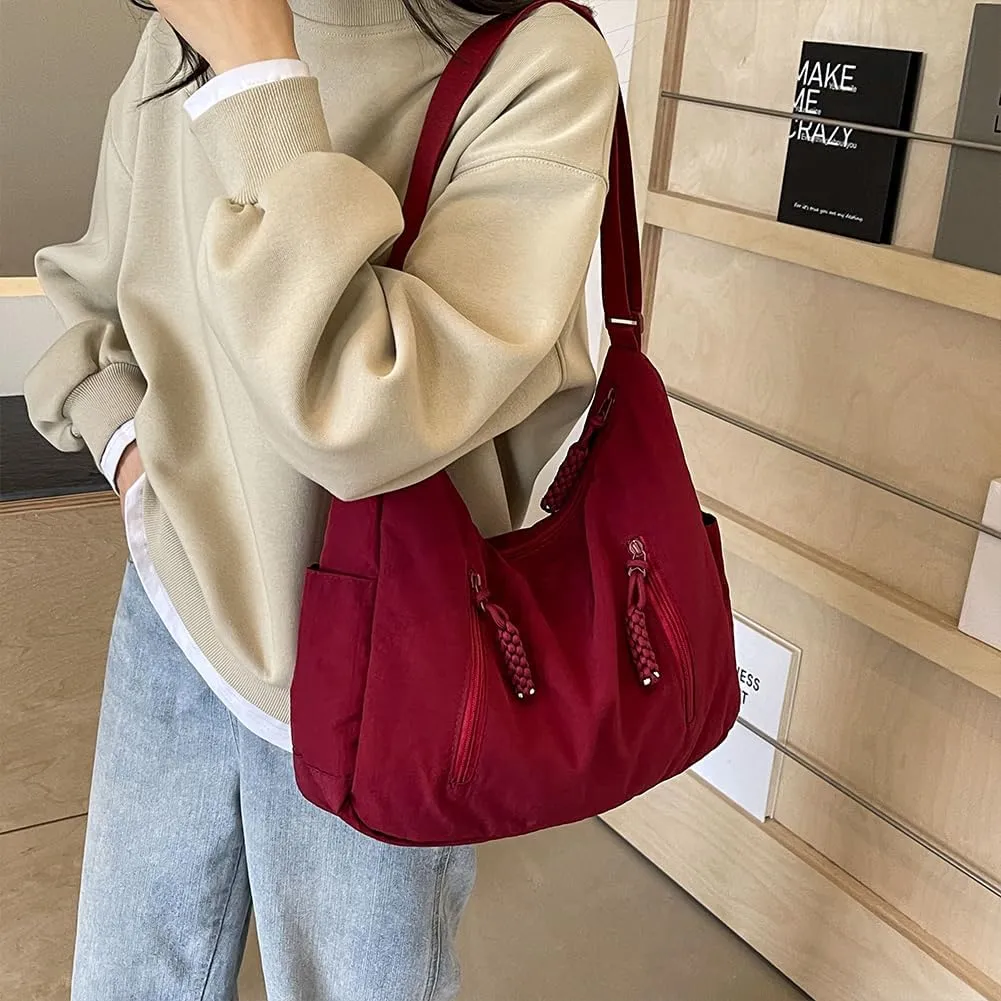 Nylon Crescent Crossbody Bag for Women Man Lightweight Sling Bag Casual Hobo Bag Solid Color Half Moon Sling Bag
