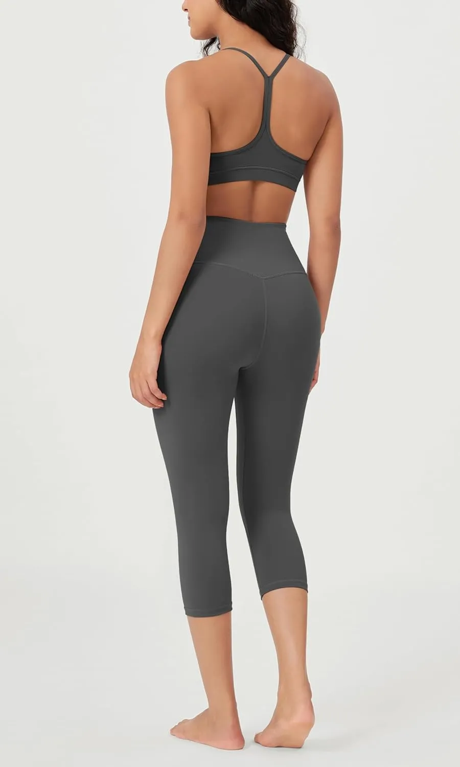 ODODOS Women's Cross Waist Yoga Capris with Inner Pocket, 19" Inseam Gathered Crossover Workout Cropped Yoga Pants