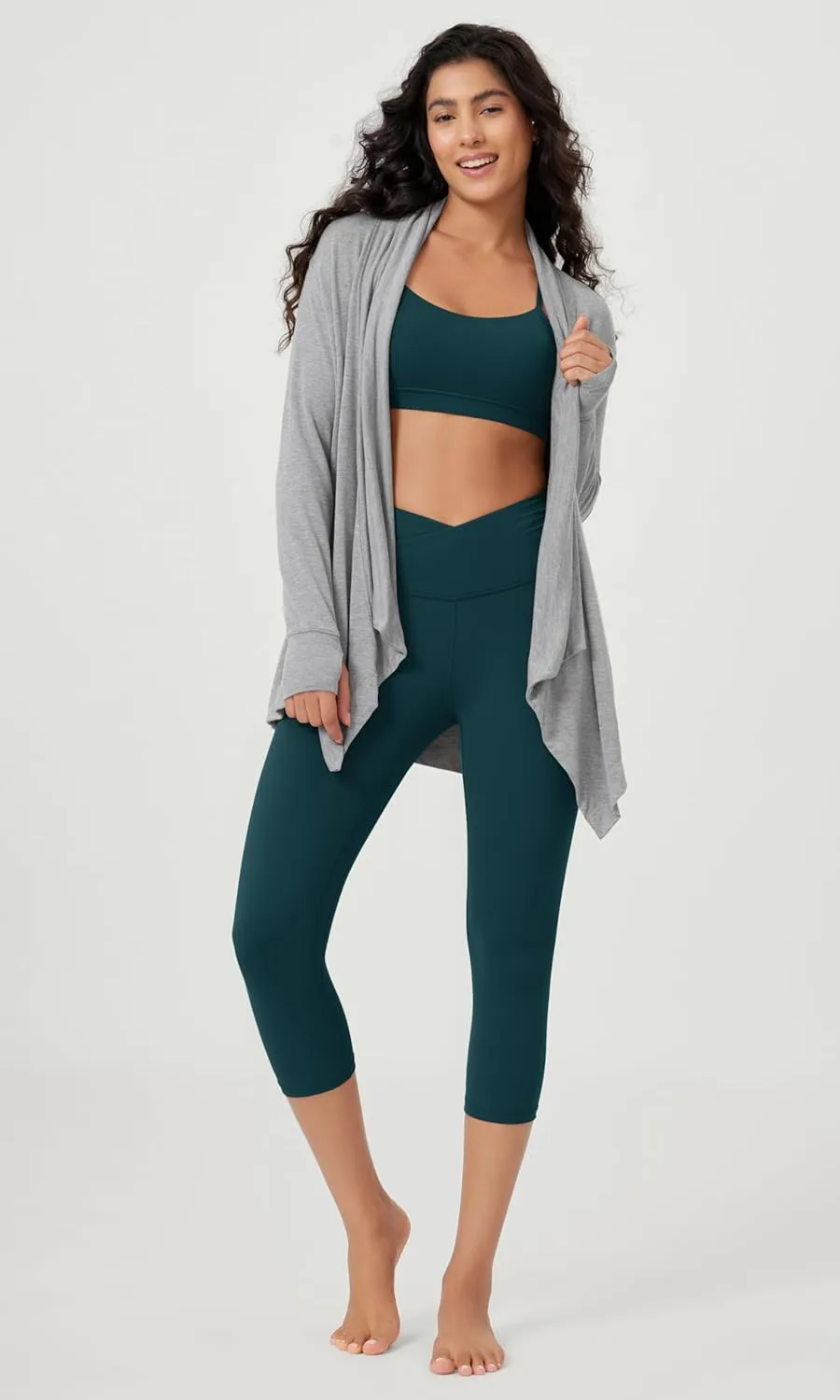 ODODOS Women's Cross Waist Yoga Capris with Inner Pocket, 19" Inseam Gathered Crossover Workout Cropped Yoga Pants