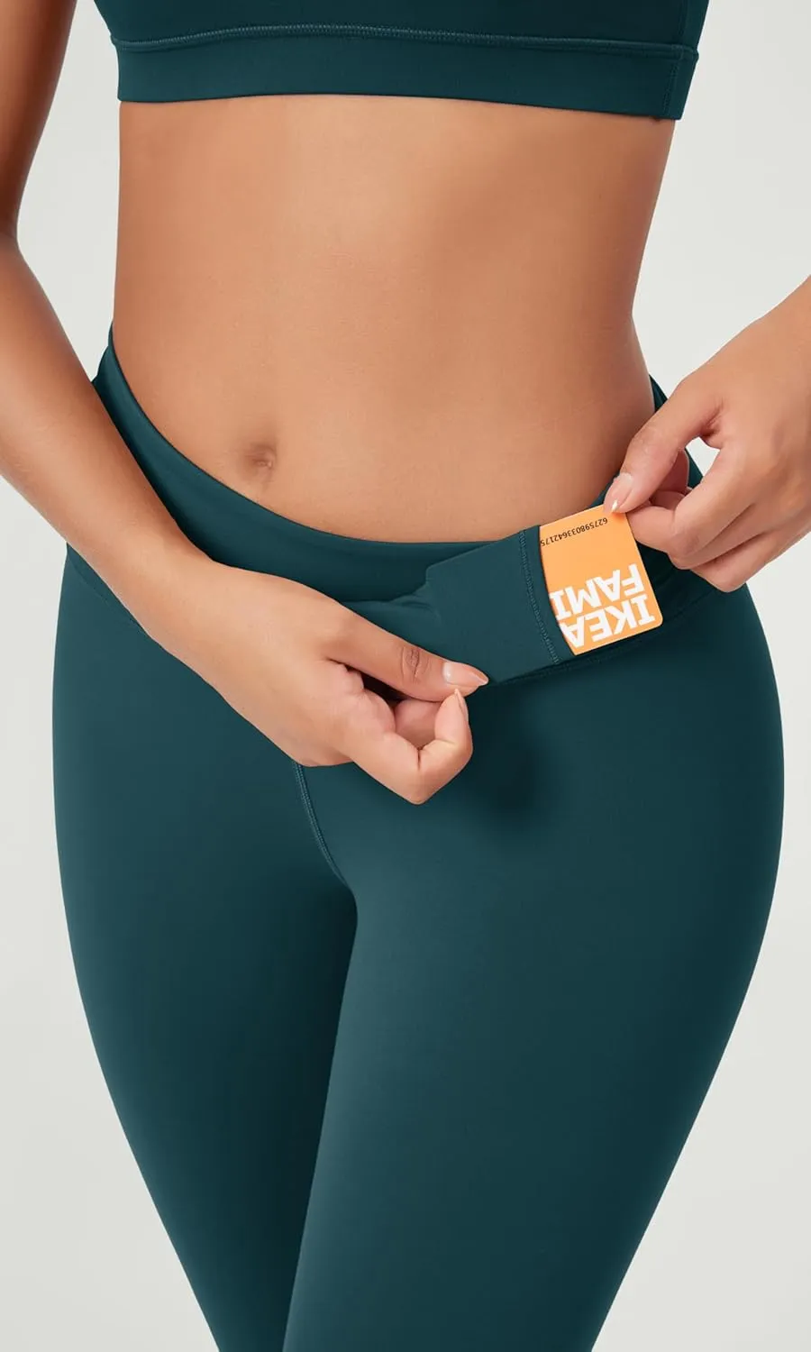 ODODOS Women's Cross Waist Yoga Capris with Inner Pocket, 19" Inseam Gathered Crossover Workout Cropped Yoga Pants