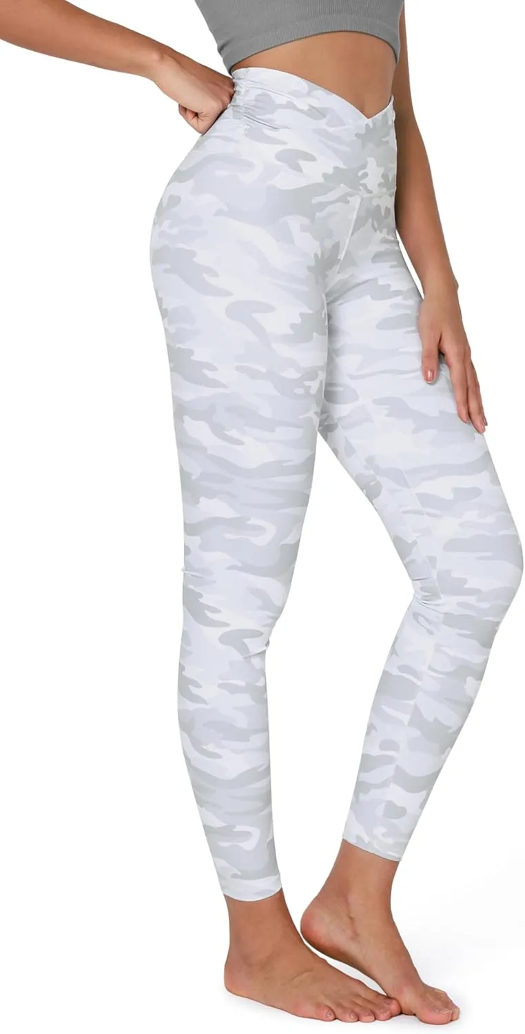 ODODOS Women's Cross Waist Yoga Leggings with Inner Pocket, 23"/25"/28" Gathered Crossover Workout Yoga Pants
