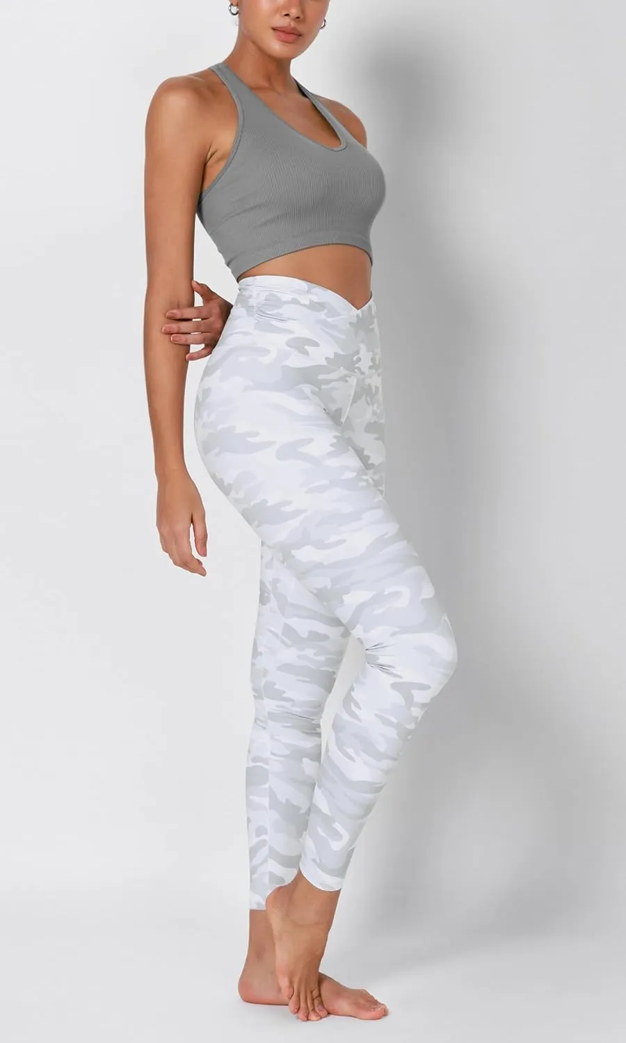 ODODOS Women's Cross Waist Yoga Leggings with Inner Pocket, 23"/25"/28" Gathered Crossover Workout Yoga Pants