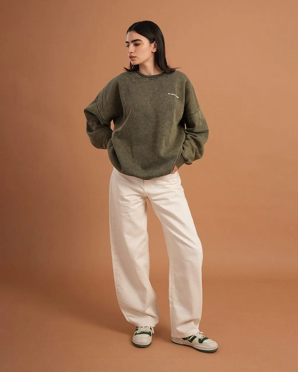 Olive Washed Crewneck
