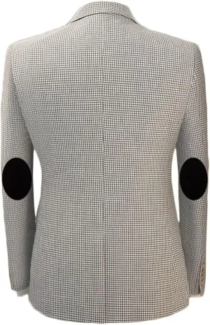 ONAXTDA Elbow Patch Plaid Blazer Jacket for Men Slim Fit Fashion Splicing Collar Casual Sport Coat