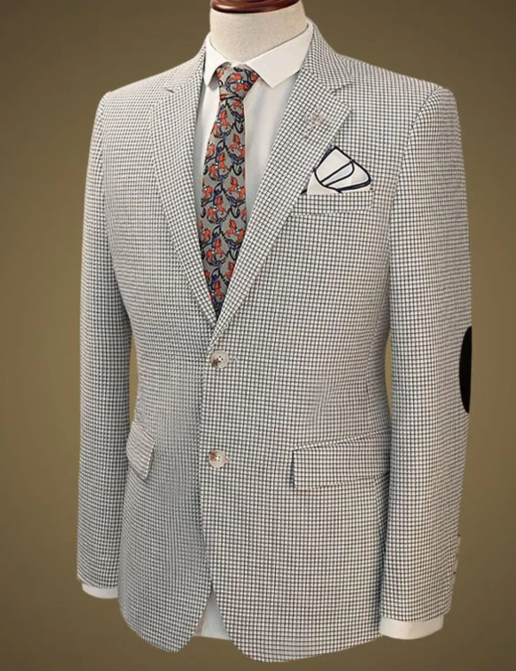 ONAXTDA Elbow Patch Plaid Blazer Jacket for Men Slim Fit Fashion Splicing Collar Casual Sport Coat