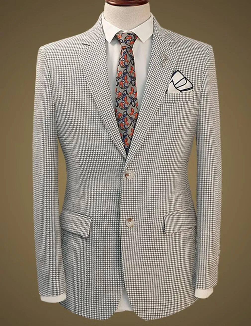 ONAXTDA Elbow Patch Plaid Blazer Jacket for Men Slim Fit Fashion Splicing Collar Casual Sport Coat