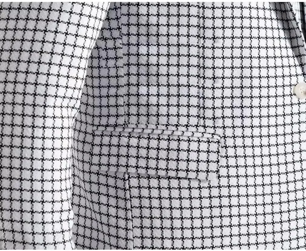 ONAXTDA Elbow Patch Plaid Blazer Jacket for Men Slim Fit Fashion Splicing Collar Casual Sport Coat
