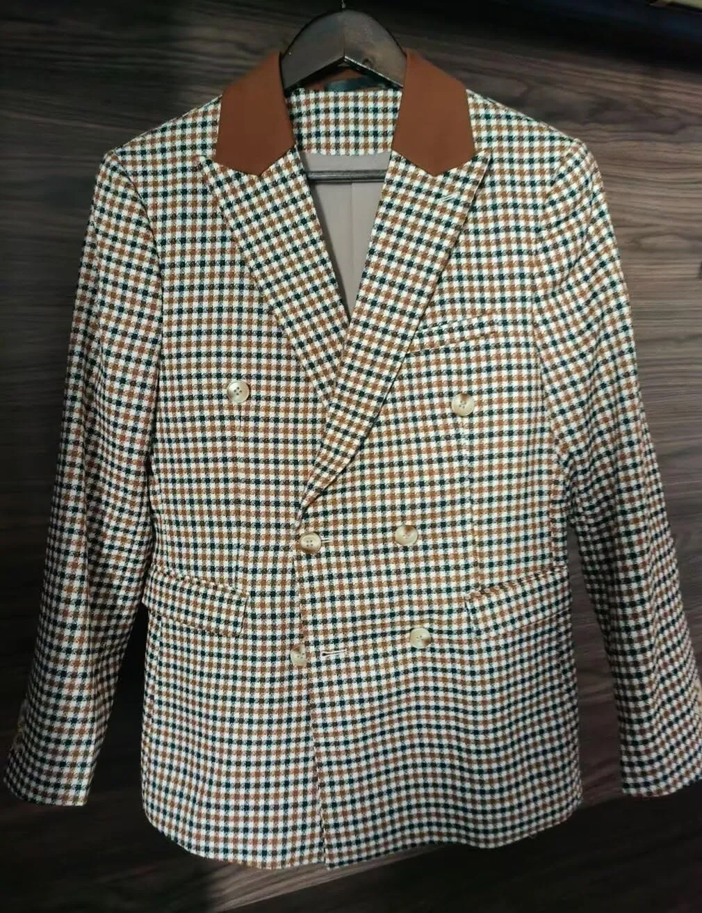 ONAXTDA Elbow Patch Plaid Blazer Jacket for Men Slim Fit Fashion Splicing Collar Casual Sport Coat