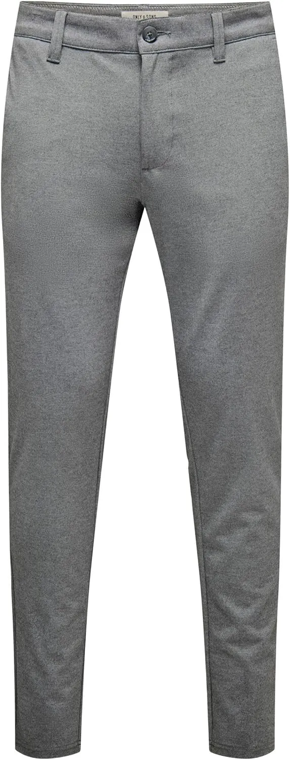 Only & Sons Mens Slim Fit Stretch Flat-Front Chino Pants (36W x 34L, Grey)