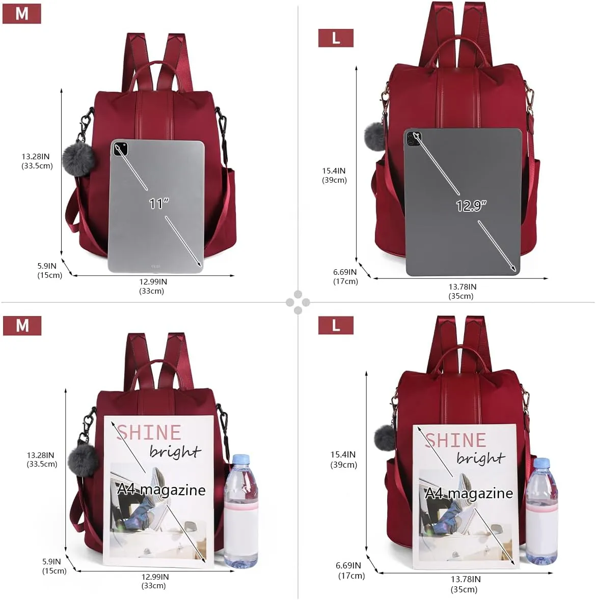 PINCNEL Women Backpack Purse Waterproof Nylon Anti-theft Rucksack Lightweight Shoulder Bag