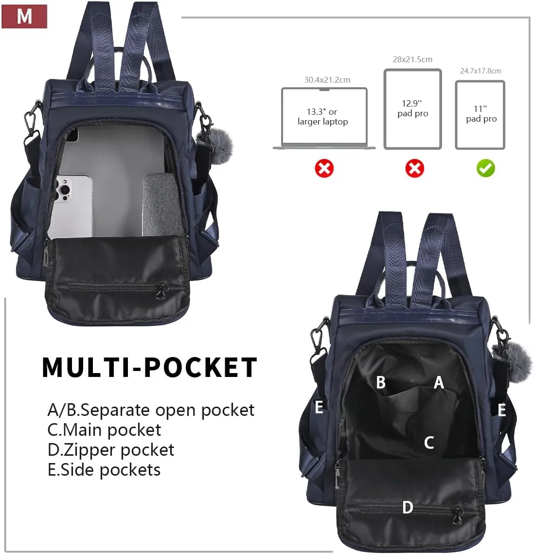 PINCNEL Women Backpack Purse Waterproof Nylon Anti-theft Rucksack Lightweight Shoulder Bag