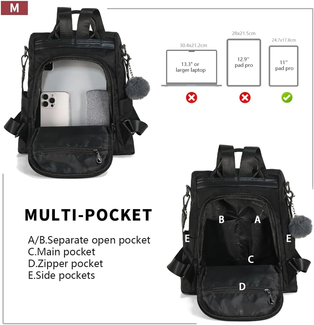 PINCNEL Women Backpack Purse Waterproof Nylon Anti-theft Rucksack Lightweight Shoulder Bag