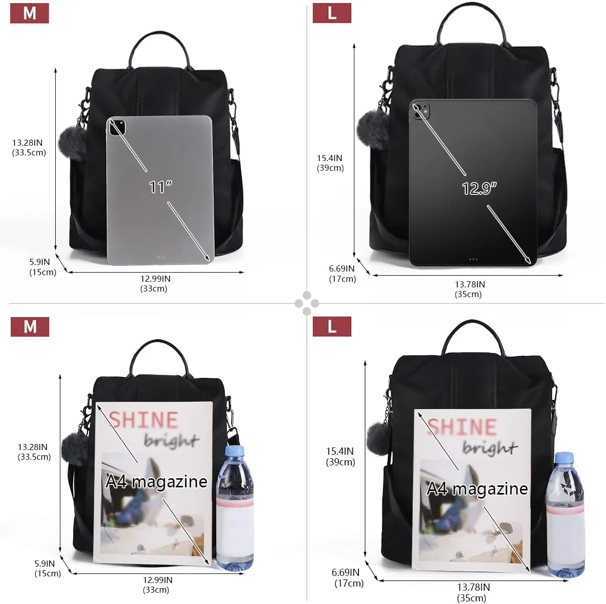 PINCNEL Women Backpack Purse Waterproof Nylon Anti-theft Rucksack Lightweight Shoulder Bag
